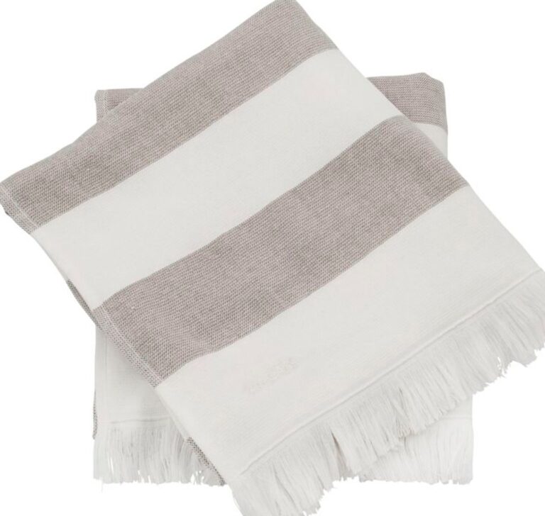 Barbarum, Håndklæde, Bomuld, sæt á 2 stk. by Meraki (B: 100 cm. x L: 50 cm., Hvide og brune striber)