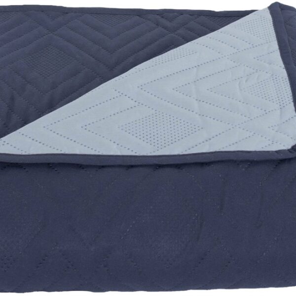 Sengetæppe - 220X240 cm - Vendbart Mørkeblå og lyseblå - Tæppe til trekvart seng