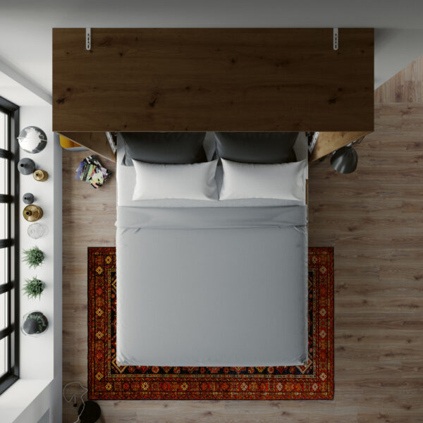 NORDIC skabsseng, høj model 160x200 cm - farve Skab: Vild Eg, Front: Hvid