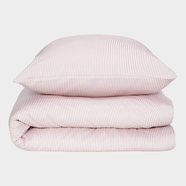 Bambus sengetøj hvid/gammel rosa stribet 140x200