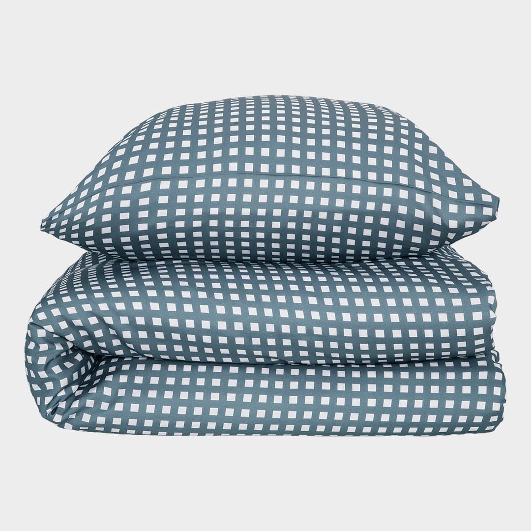Bambus sengetøj hvid/grålig blå ternet 140x220 Bambus sengetøj hvid/grålig blå ternet 140x220
