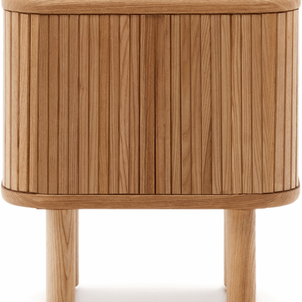 Kave Home Mailen sengebord - rustikt asketræ natbord med skydedøre og justerbare ben, 55x40x50 cm