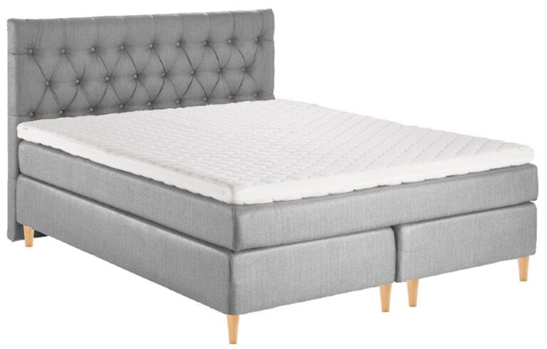 Livingbed - Sov Bedre Kontinental seng 160x200 cm - Lysegrå - Inkl. Latex topmadras og stål ben - Udstillingsmodel