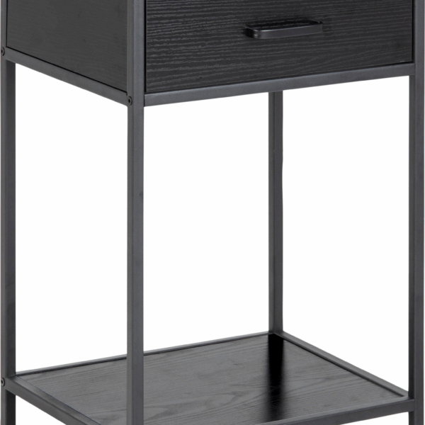Natbord sengebord Signature Alira sort ask melamin med skuffe og hylde H63xB42xD35 cm
