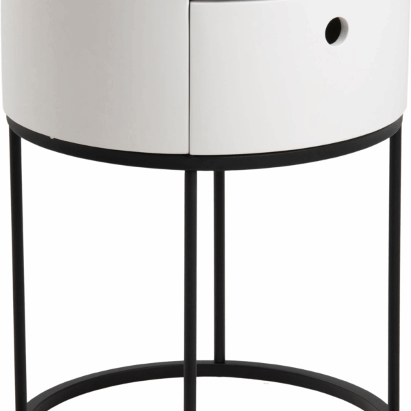 Natbord / sengebord Signature Belenya - hvid PU-lakeret fiberplade, mat sorte stålben, h51 x b40 x d40 cm
