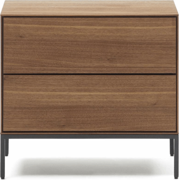 Sengebord Kave Home Vedrana natbord i valnøddefinér med mat antracit stålben H55xL60xD40 cm