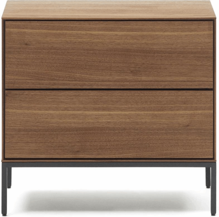Sengebord Kave Home Vedrana natbord i valnøddefinér med mat antracit stålben H55xL60xD40 cm