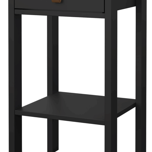 Sengebord Natbord Vesterholm Lunor mat sort H70 1 skuffe FSC dansk design læderhåndtag