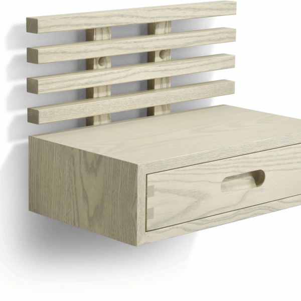 Sengebord Oscarssons Möbel Zece i massiv ask gråolieret med skuffe 31x40x25 cm natbord