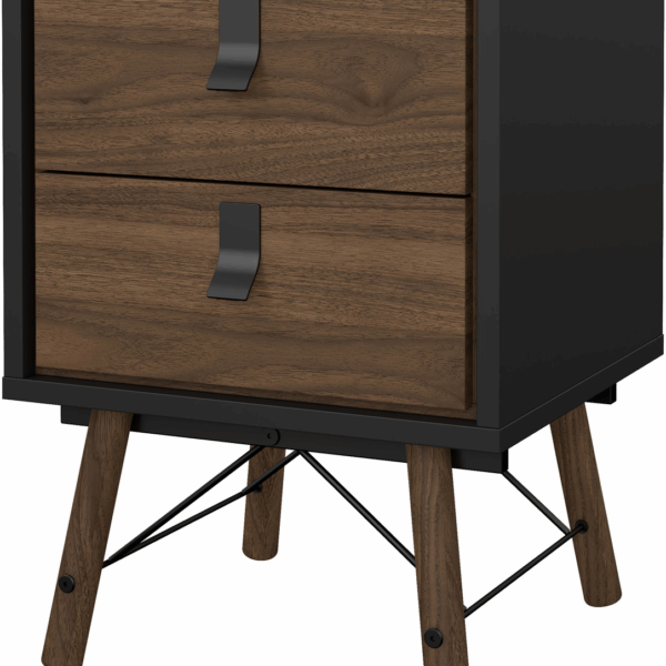 Sengebord Vesterholm Askø natbord, valnød/mat sort, 2 skuffer, danskproduceret FSC, H59,6 x B43,3 x D40,1 cm