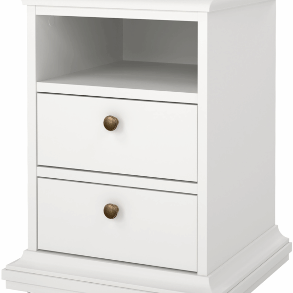 Sengebord Vesterholm Nora - hvid, 2 skuffer, FSC-spånplade, H58,8 x B43,6 x D40 cm