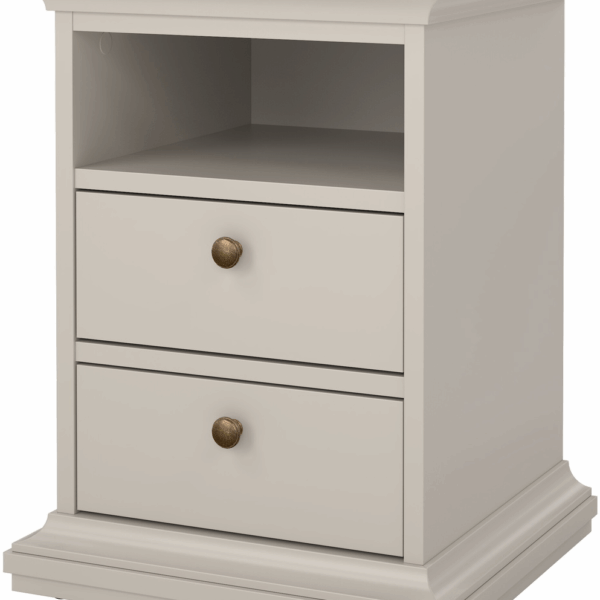 Sengebord Vesterholm Nora natbord, 2 skuffer, kashmir, dansk FSC-spånplade, kuglelejeskinner, justerbare fødder