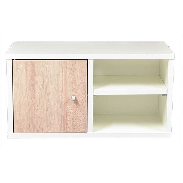 Sengebord i hvid m. låge i eg - Vendbar - 50,2 x 25 cm