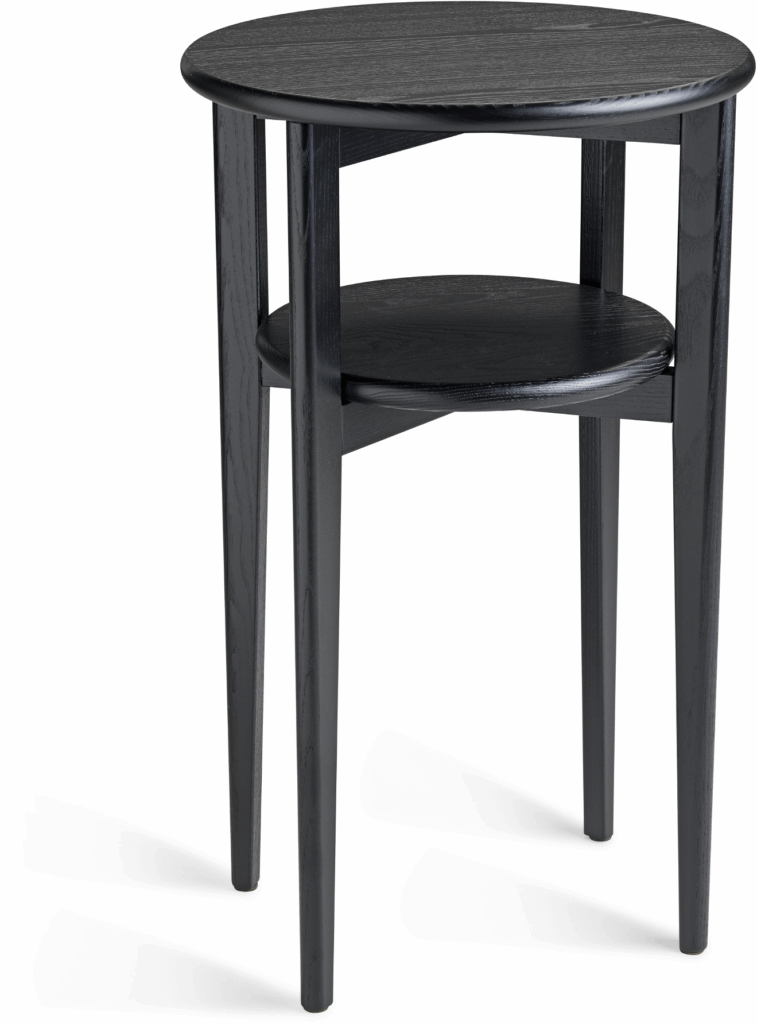 Sengebord natbord Oscarssons Möbel Mira massiv sortbejdset ask Ø39 x H65 cm 2 niveauer