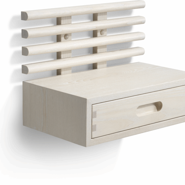 Sengebord natbord Oscarssons Möbel Zana massiv hvidolieret ask med skuffe H31xL40xD25 cm