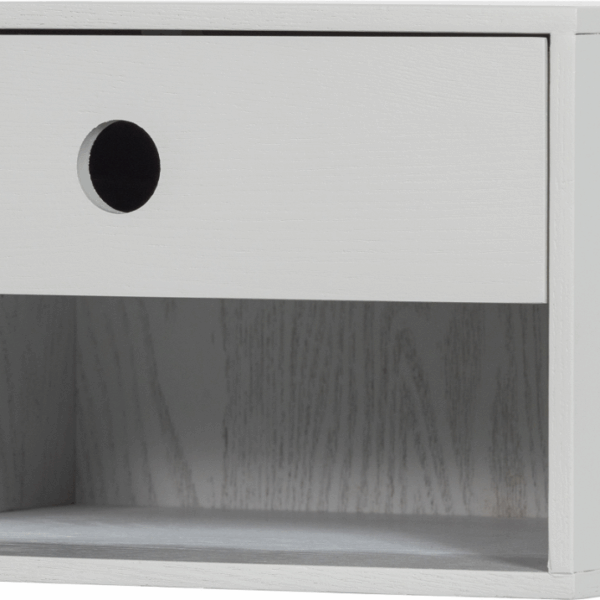 Sengebord/Natbord WOOOD Nancy i hvid lakeret MDF svævende med skuffe og hylde 20x34x30 cm