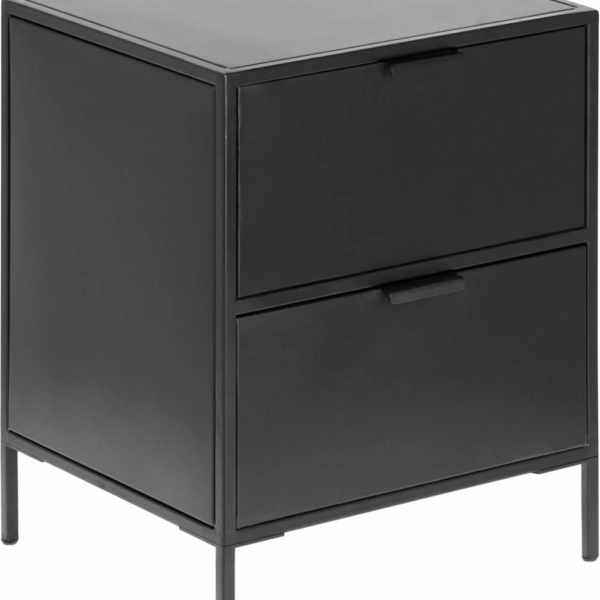 Sengebord/natbord Kave Home Shantay i sort pulverlakeret stål med 2 skuffer 50x35x40 cm industri nordisk