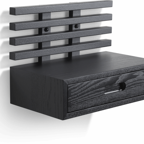 Sengebord/natbord Oscarssons Möbel Zece massiv ask sortbejdset med skuffe og hylde H31xB40xD25 cm