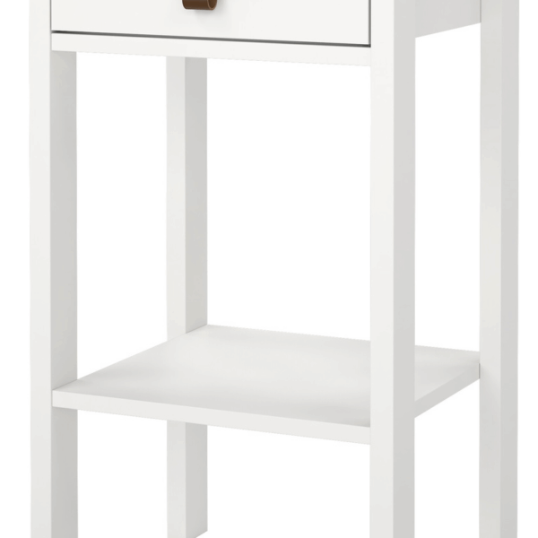 Sengebord/natbord Vesterholm Lunor H70 B40 Hvid 1 skuffe læder/metal greb FSC dansk design