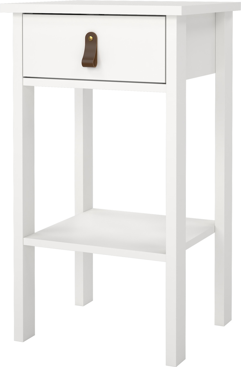 Sengebord/natbord Vesterholm Lunor H70 B40 Hvid 1 skuffe læder/metal greb FSC dansk design Sengebord/natbord Vesterholm Lunor H70 B40 Hvid 1 skuffe læder/metal greb FSC dansk design