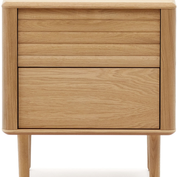 Sengebord Kave Home Lenon natur egetræ 2 skuffer push-open nordisk design H55 x B50 x D38 cm