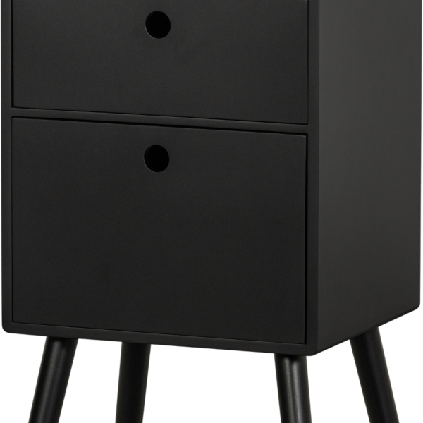 Sengebord WOOOD Collection Ozzy sort H75xB36xD30 cm med 2 skuffer og åbent rum