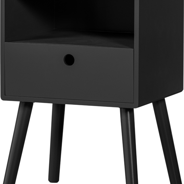 Sengebord WOOOD Collection Ozzy sort lakeret MDF H53x30x36 cm med skuffe og opbevaringsrum