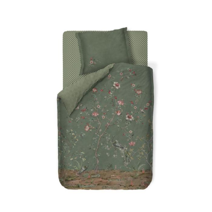Blomstret sengetøj 140x200 cm - Grønt vendbart sengesæt i 100% blød bomuld - Okinawa green - Pip Studio sengelinned