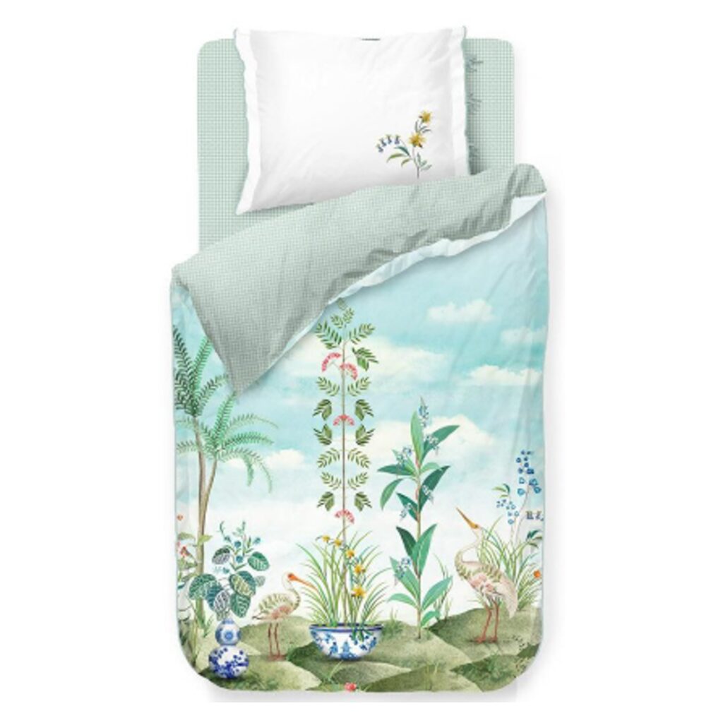 Blomstret sengetøj - 140x200 cm - Jolie white - Sengesæt med 2 i 1 design - 100% bomuld - Pip Studio sengetøj