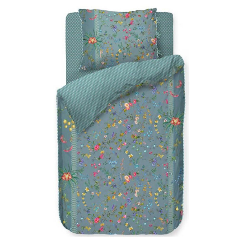 Blomstret sengetøj - 140x200 cm - Petit Fleurs Blue - Sengesæt med 2 i 1 design - 100% bomuld - Pip Studio sengetøj