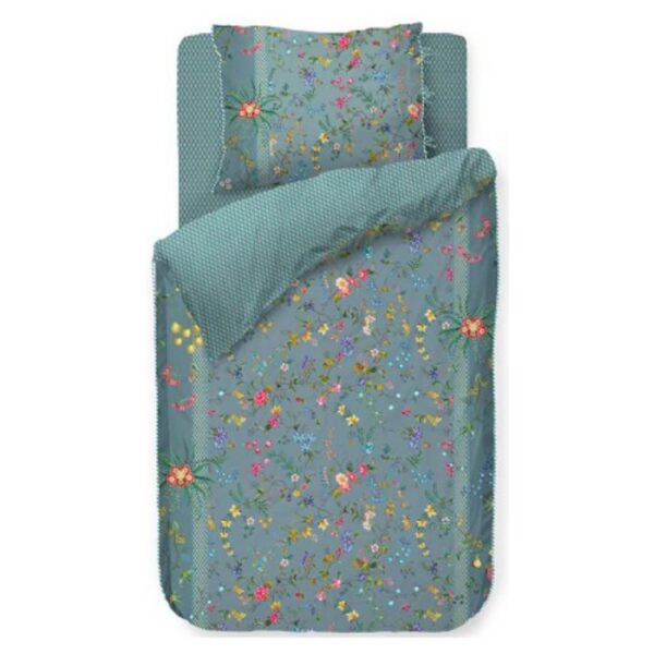 Blomstret sengetøj - 140x200 cm - Petit Fleurs Blue - Sengesæt med 2 i 1 design - 100% bomuld - Pip Studio sengetøj