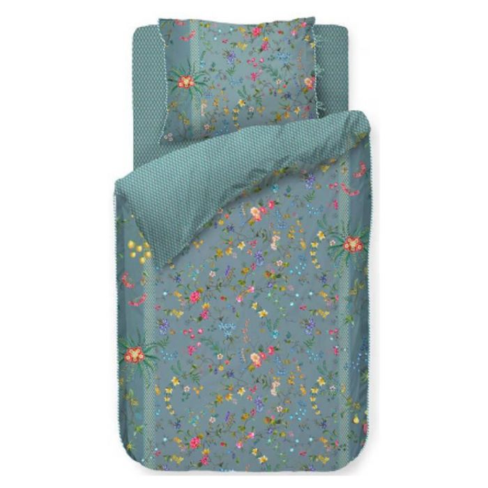 Blomstret sengetøj - 140x200 cm - Petit Fleurs Blue - Sengesæt med 2 i 1 design - 100% bomuld - Pip Studio sengetøj