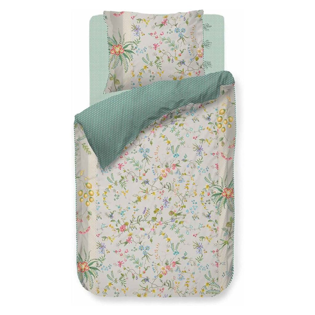 Blomstret sengetøj - 140x200 cm - Petites Fleurs Khaki - Sengelinned med dobbeltsidet design - 100% bomuld - Pip Studio