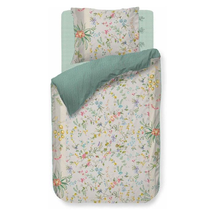 Blomstret sengetøj - 140x200 cm - Petites Fleurs Khaki - Sengelinned med dobbeltsidet design - 100% bomuld - Pip Studio