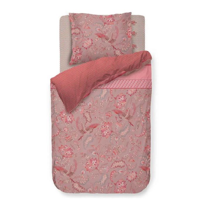 Blomstret sengetøj - 140x200 cm - Royal Birds Khaki - Sengelinned med dobbeltsidet design - 100% bomuld - Pip Studio