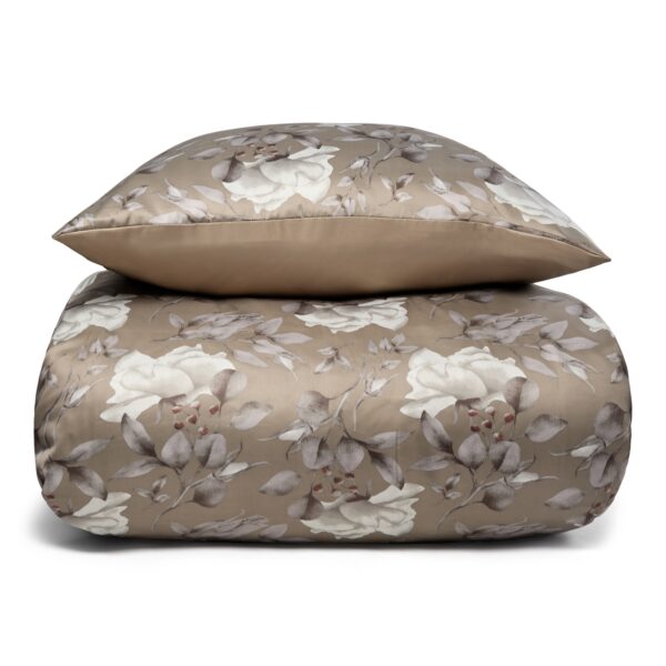 Dobbelt sengetøj 200x220 cm - Satin - Brunt vendbart blomster design