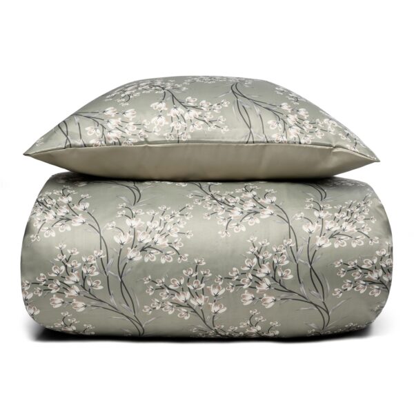 Dobbelt sengetøj 200x220 cm - Satin - Grønt vendbart blomster design