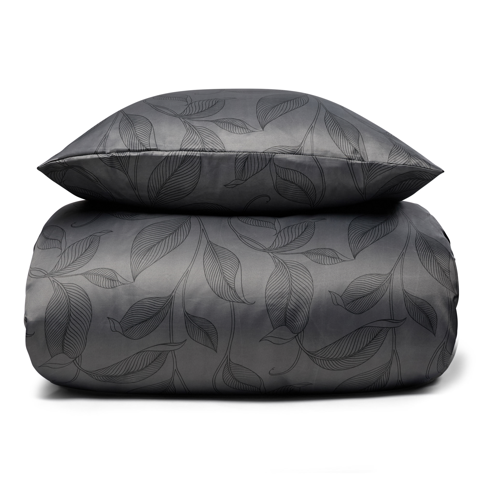 Dobbelt sengetøj 200x220 cm - Sort sengesæt med blade - Satin sengetøj - IN Style sengelinned Dobbelt sengetøj 200x220 cm - Sort sengesæt med blade - Satin sengetøj - IN Style sengelinned