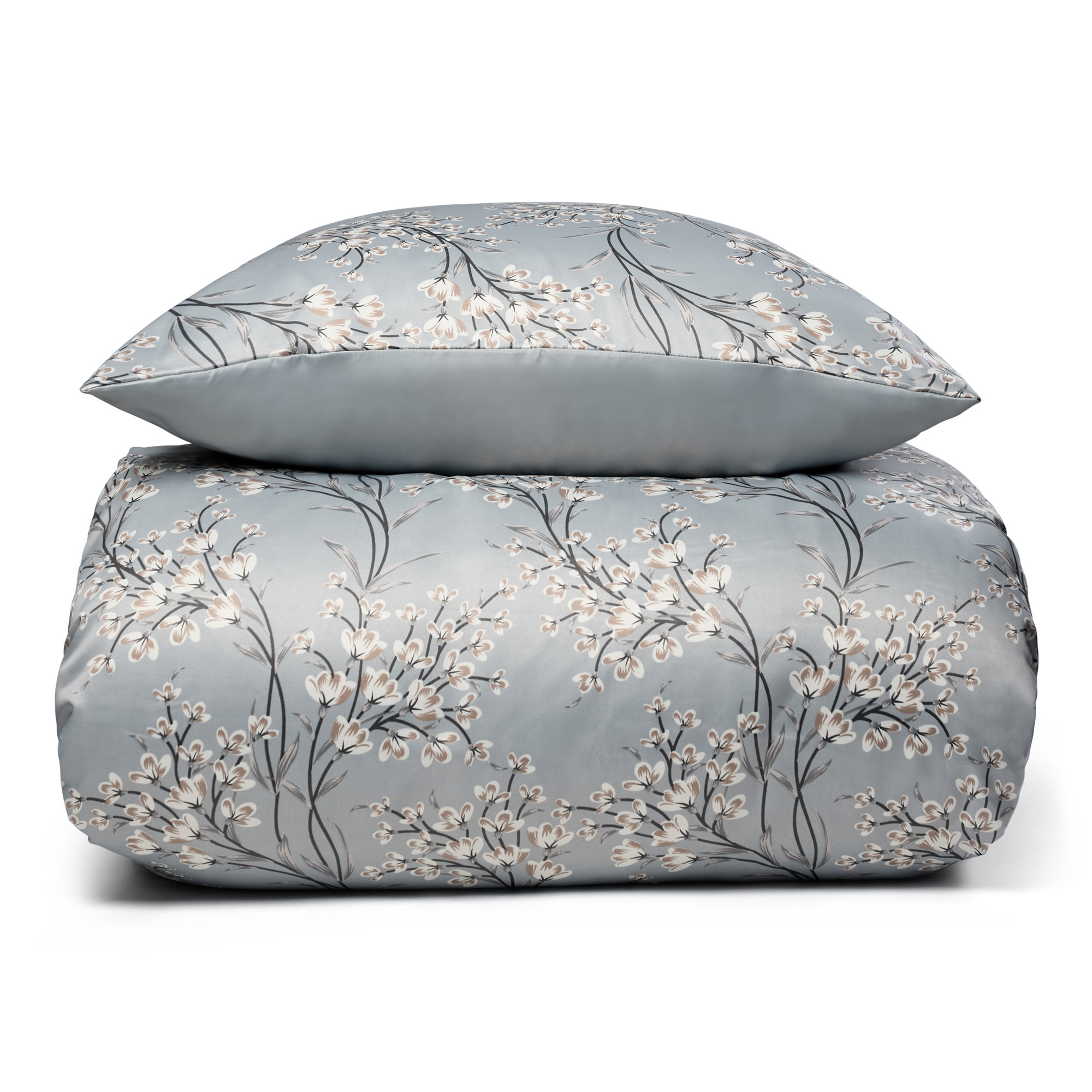 Dobbelt sengetøj 240x220 cm - Satin - Lyseblåt vendbart blomster design Dobbelt sengetøj 240x220 cm - Satin - Lyseblåt vendbart blomster design