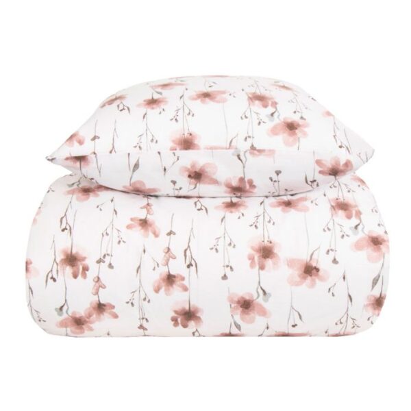 Flonel sengetøj 140x200 cm - Rosa blomstret sengetøj - 100% bomulds flonel - By Night sengelinned