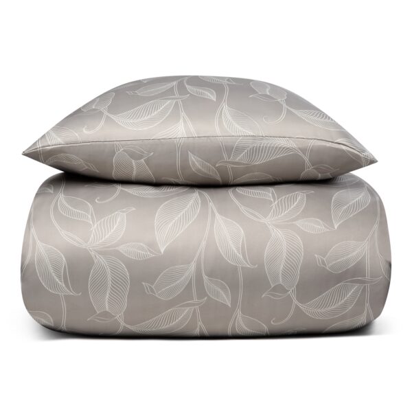 Kingsize sengetøj 240x220 cm - Sandfarvet sengesæt med blade - Satin sengetøj - IN Style sengelinned