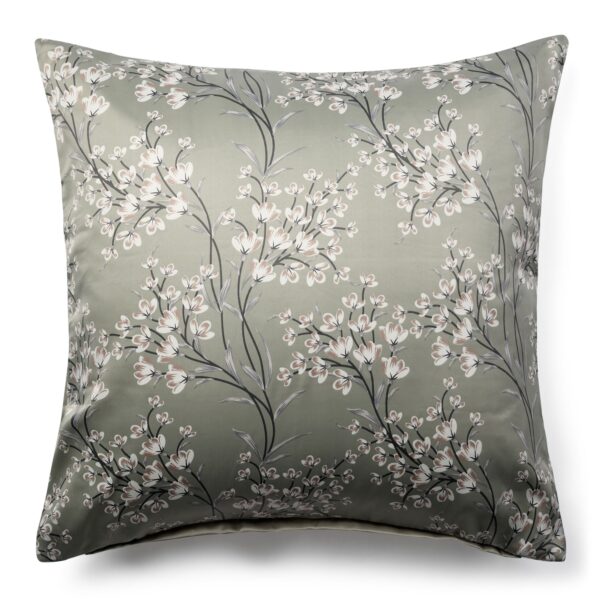 Pudebetræk 60x63 cm - Satin - Grønt vendbart blomster design