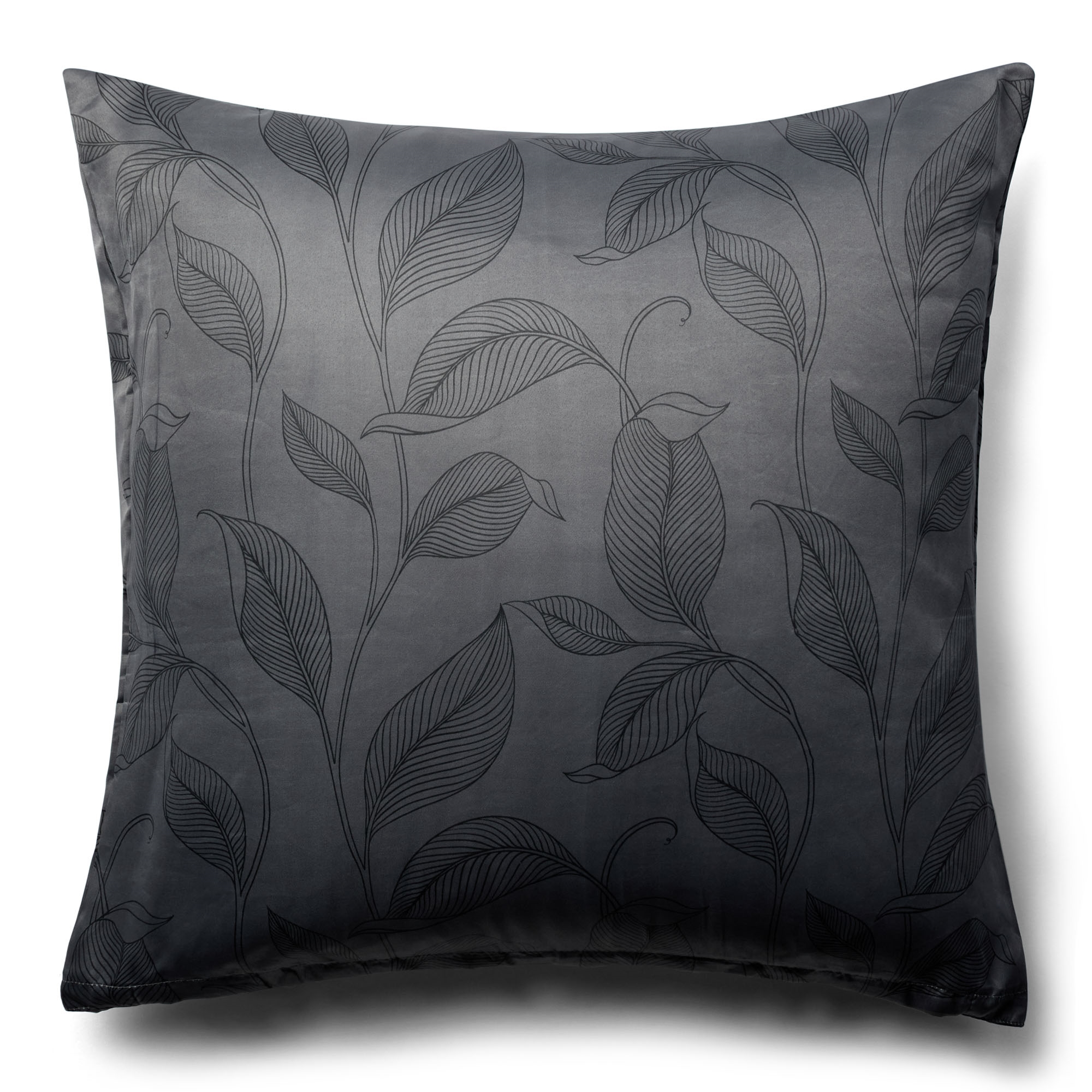 Pudebetræk 60x63 cm - Satin - Sort print af blade Pudebetræk 60x63 cm - Satin - Sort print af blade