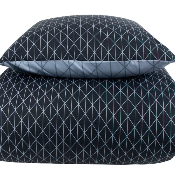 Sengetøj 140x200 cm - 100% Bomuld - Vendbart med blåt harlequin design