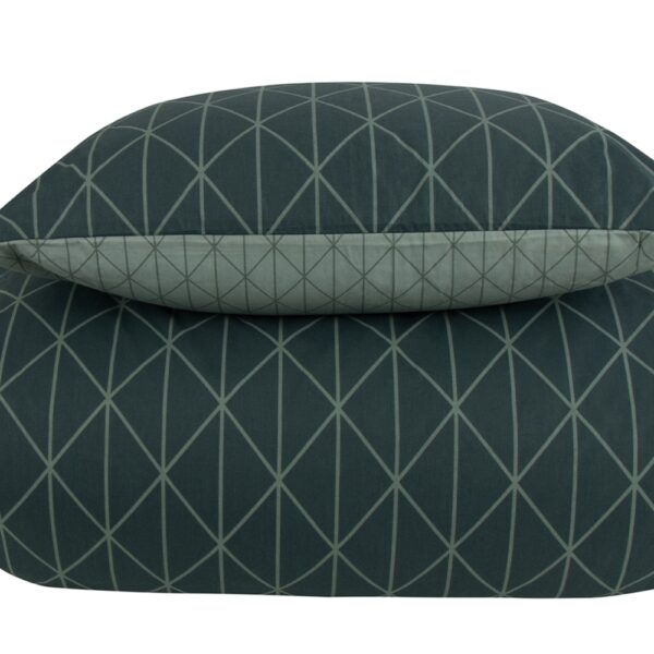Sengetøj 140x200 cm - 100% Bomuld - Vendbart med grønt harlequin design