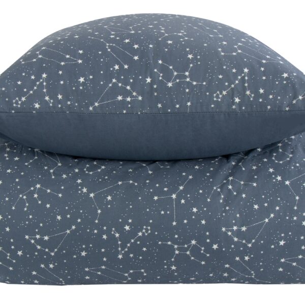 Sengetøj 140x200 cm - 100% Bomuld - Zodiac blue - Vendbart med stjerner