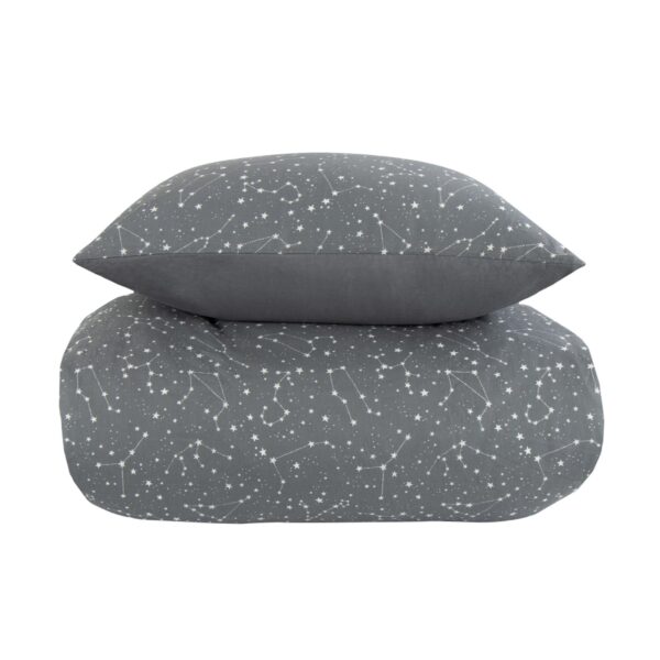 Sengetøj 140x200 cm - 100% Bomuld - Zodiac grey - Vendbart med stjerner