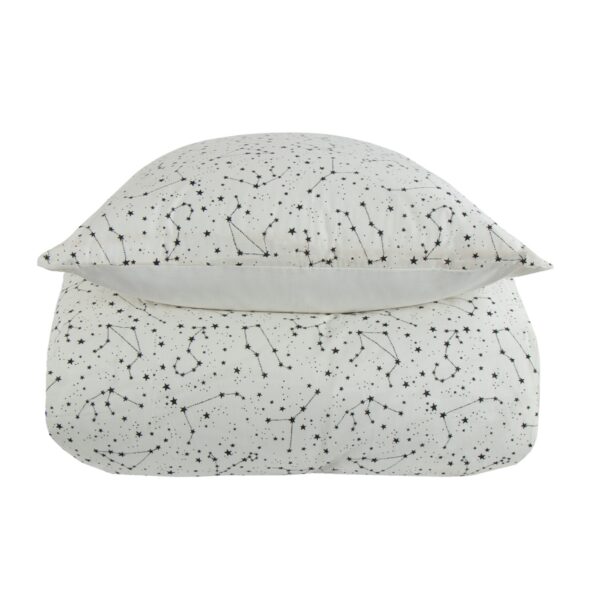 Sengetøj 140x200 cm - 100% Bomuld - Zodiac white - Vendbart med stjerner