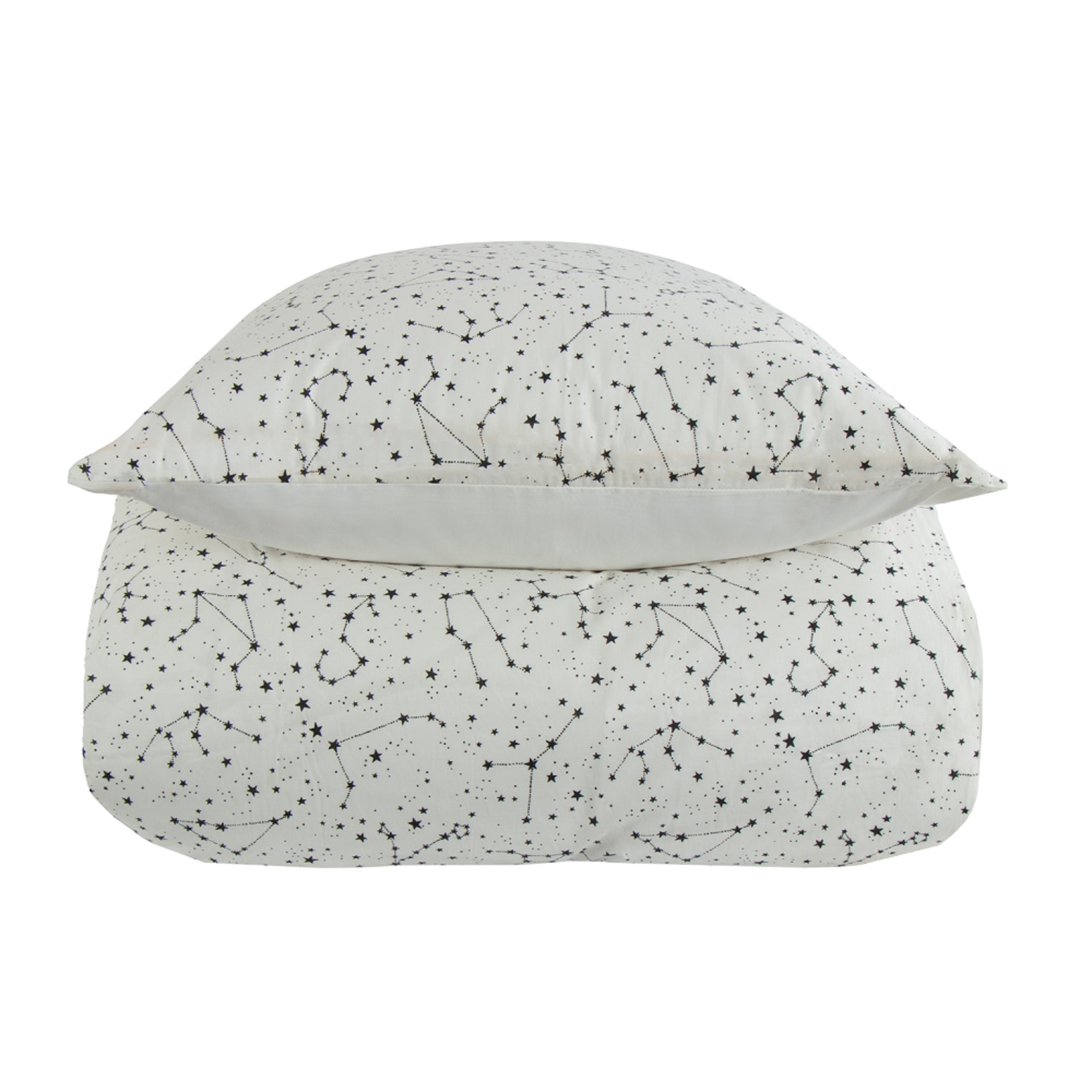 Sengetøj 140x200 cm - 100% Bomuld - Zodiac white - Vendbart med stjerner Sengetøj 140x200 cm - 100% Bomuld - Zodiac white - Vendbart med stjerner