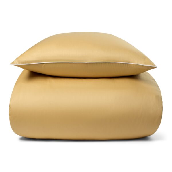 Sengetøj 140x200 cm - 100% bomuldssatin - Gul med hvid pipingkant